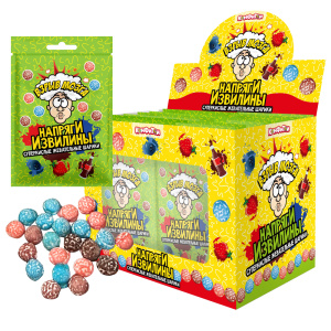  Жевательные конфеты (ВЗРЫВ МОЗГА Напряги извилины) со вкусом клубники, голубики, колы 12гр