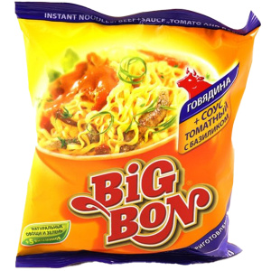 Лапша «Говядина + соус «Томатный с базиликом» BIG BON 75гр