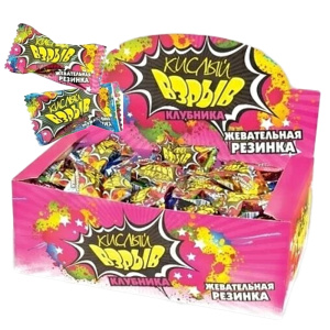 Резинка жевательная с ароматом КЛУБНИКИ "Кислый взрыв"  3,5гр