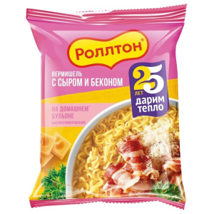 Вермишель на домашнем бульоне С сыром и беконом 60гр