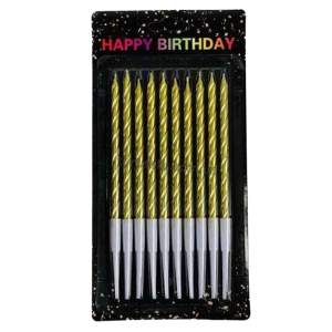 Свечи в торт витые с подставкой 10шт/10упак. 13см, золотые