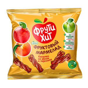 Мармелад фруктовый жевательный "Косички из яблок и персиков" 45гр