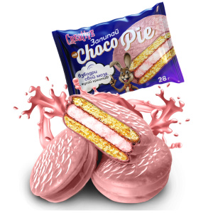 Мучное кондитерское изделие глазированное со вкусом клубники и банана "Залипай на Choco Pie" Creative 28гр