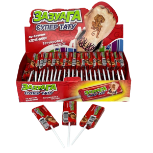 Жевательная конфета на палочке ZAZUAGE со вк. клубники с перевод. картин. 11гр