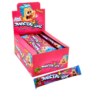 Жевательная конфета с начинкой с ароматом клубники "Электрошок" 20гр
