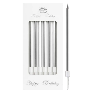 Свечи в торт коктейльные 6шт/10упак 13,5см металлик,серебрянные