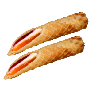 Пирожное трубочки вафельные с начинкой со вкусом абрикоса, вишни и сливок