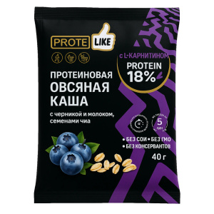 Сухой завтрак "Протеиновая овсяная каша с черникой и молоком,семенами чиа" 40гр